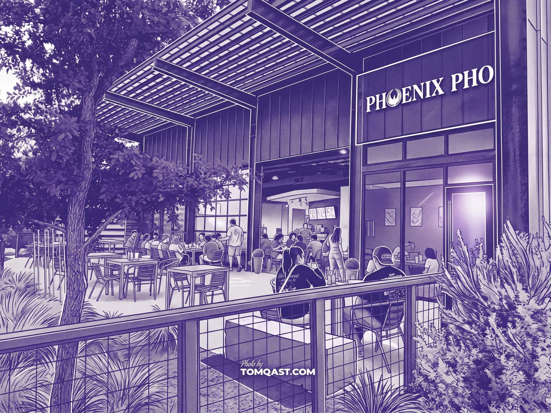 Phoenix Pho dining area with PHOENIX PHO sign